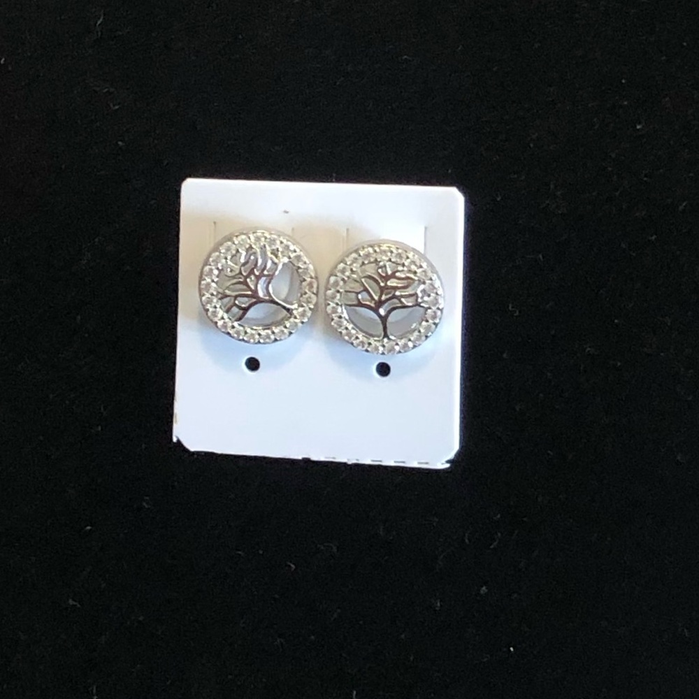 Silver Tree of Life Round Stud Earrings